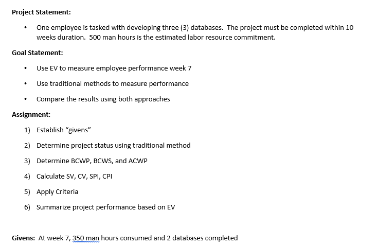 Project Statement: One employee is tasked with