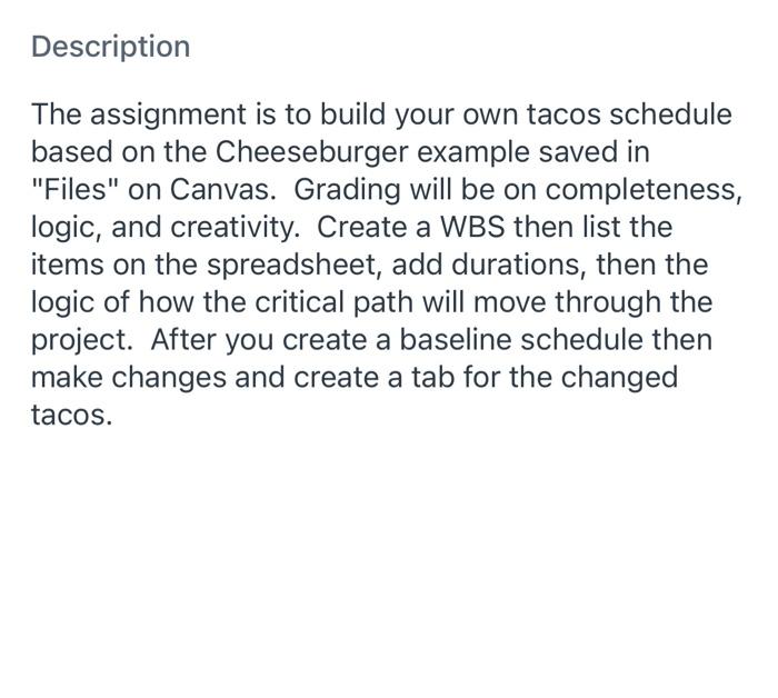 please do it excel see the example Description