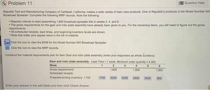 struct the material requirements plan for item