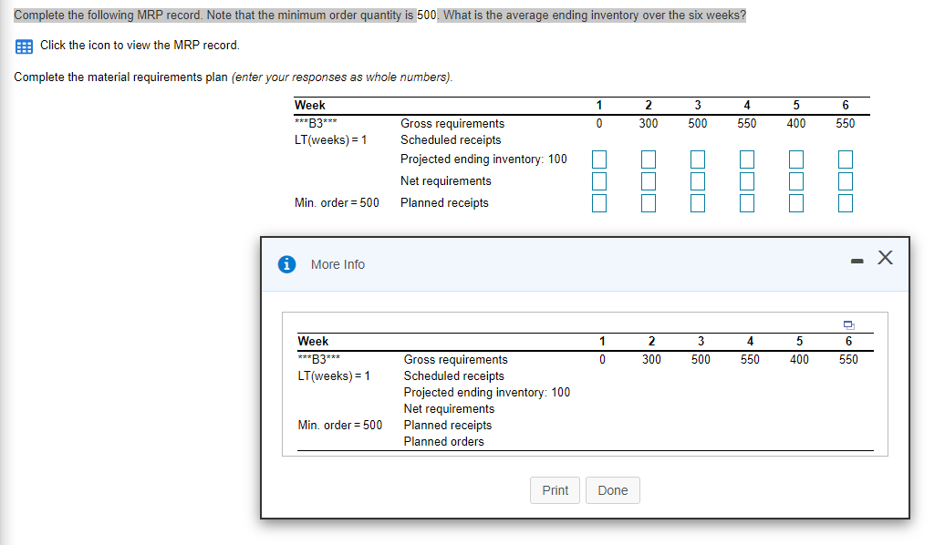 Complete the following MRP record. Note that the