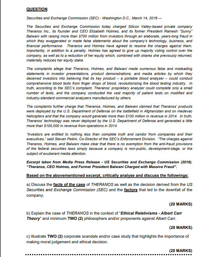 QUESTION Securities and Exchange Commission (SEC)