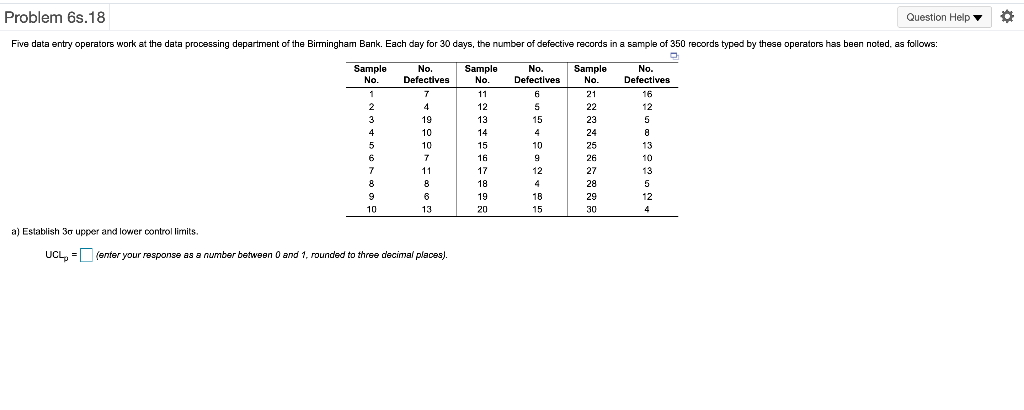 Problem 6s.18 Question Help O Five data entry