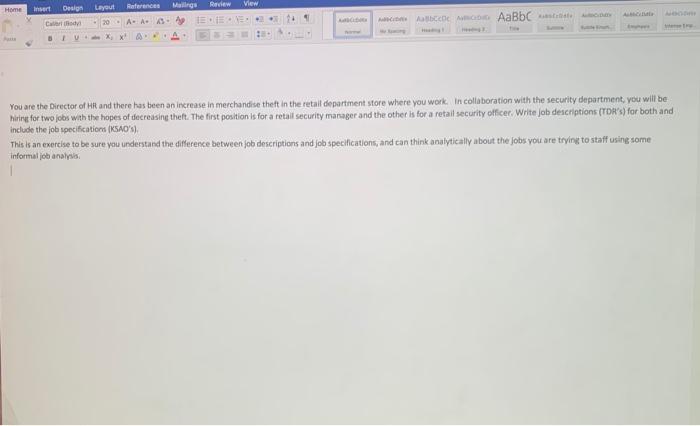 Write a job description (tdr's) for both and