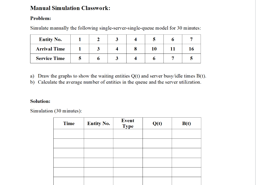 Manual Simulation Classwork: Problem: Simulate