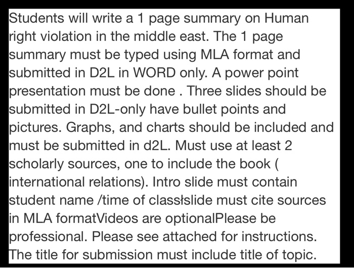 Students will write a 1 page summary on Human