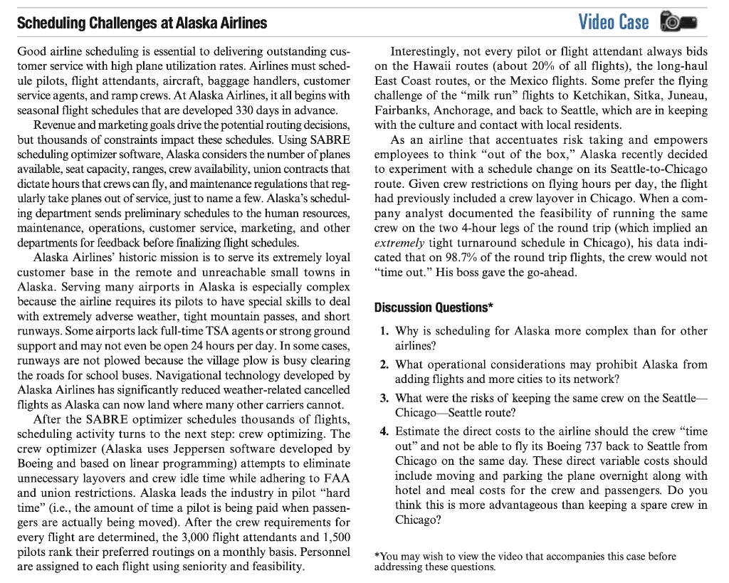 Scheduling Challenges at Alaska Airlines Video