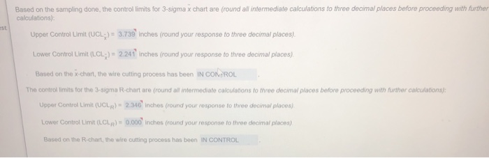 Based on the sampling done, the controllimits for