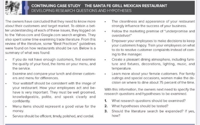 CONTINUING CASE STUDY THE SANTA FE GRILL MEXICAN