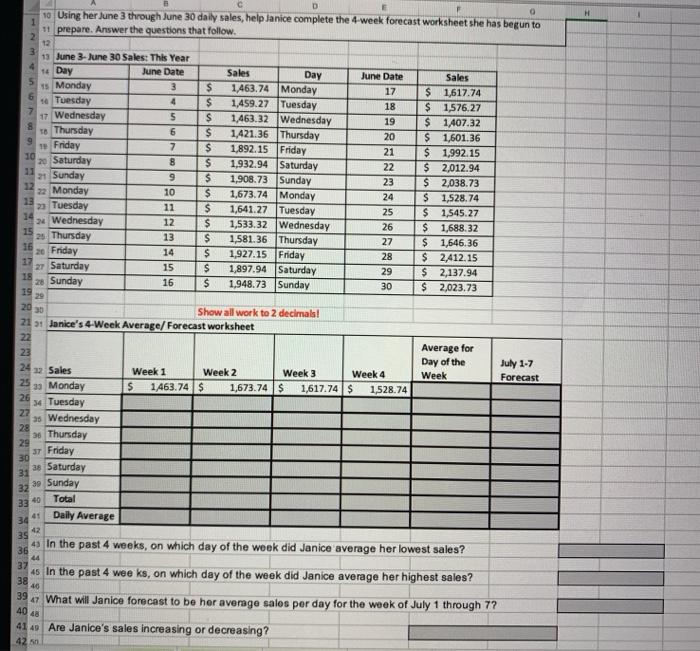 D H uuuu C 10 Using her June 3 through June 30