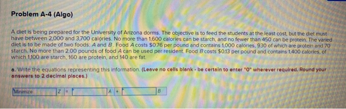 Problem A-4 (Algo) A diet is being prepared for