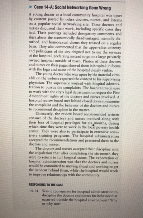 Read Case 14-A "Social Networking Gone Wrong" on