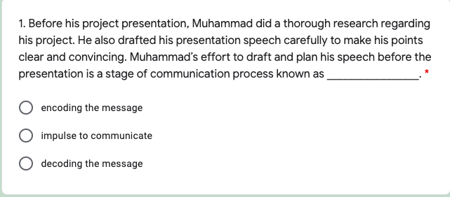 1. Before his project presentation, Muhammad did