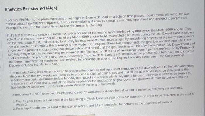 Analytics Exercise 9-1 (Algo) Recently, Phil