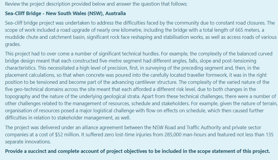 Review the project description provided below and