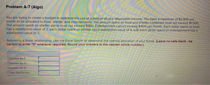 Problem A-7 (Algo) You are trying to create a