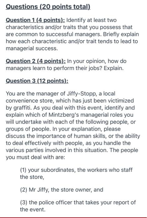 Questions (20 points total). Question 1(4