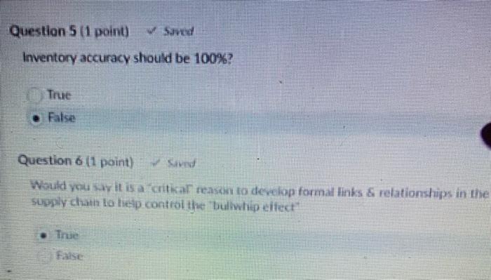 Question 5 tl point) SOWY Inventory accuracy