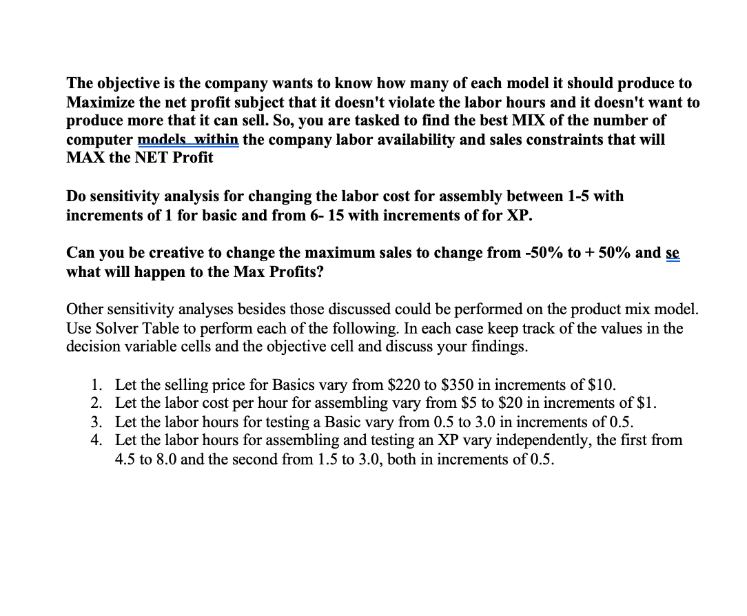 Using Excel and SolverTable please answer the