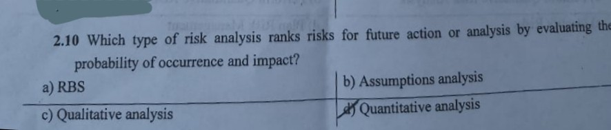 2.10 Which type of risk analysis ranks risks for