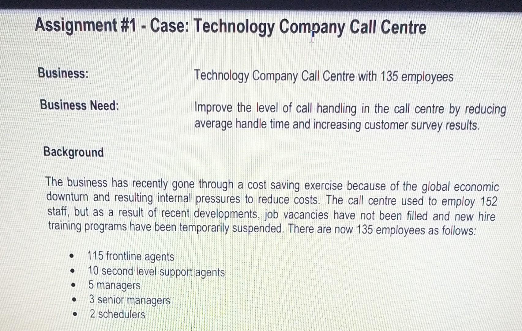 Assignment #1 - Case: Technology Company Call