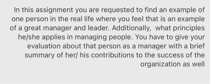 In this assignment you are requested to find an