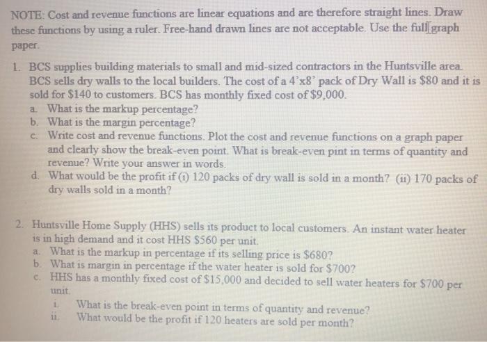 NOTE: Cost and reveme functions are linear