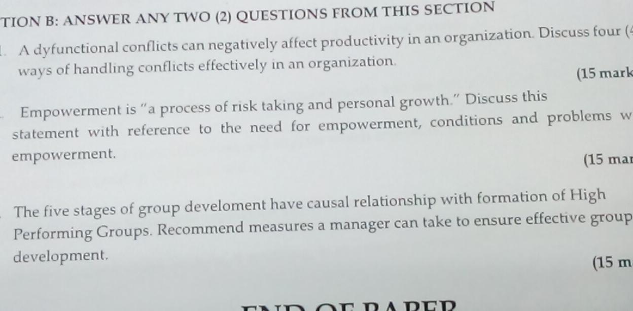 TION B: ANSWER ANY TWO (2) QUESTIONS FROM THIS