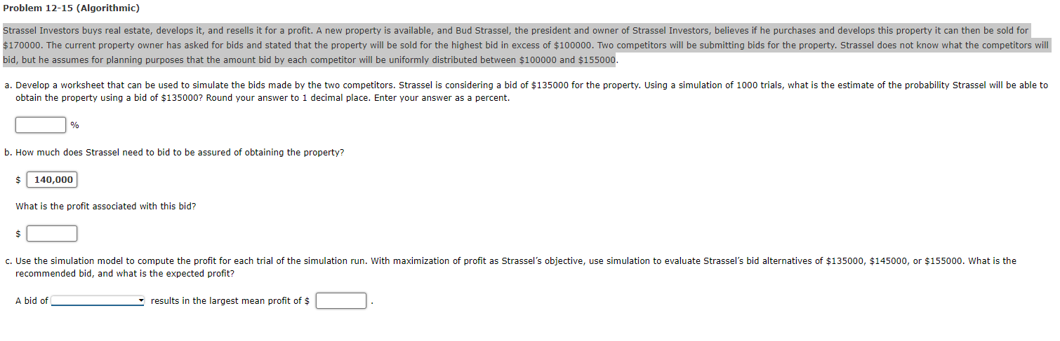 Problem 12-15 (Algorithmic) Strassel Investors