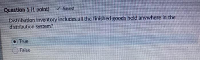 Question 1 (1 point) Distribution inventory