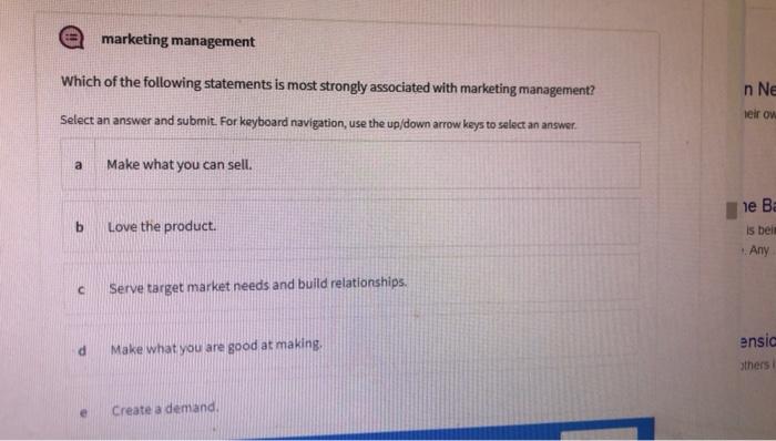 marketing management Which of the following