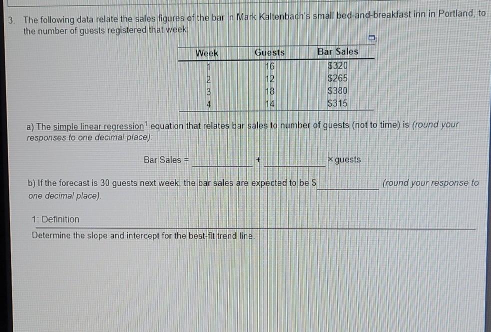 3. The following data relate the sales figures of