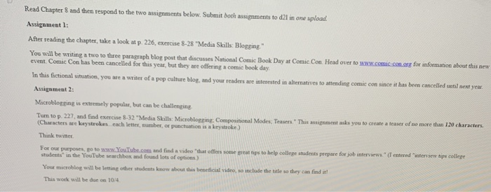 Read Chapter 8 and then respond to the two