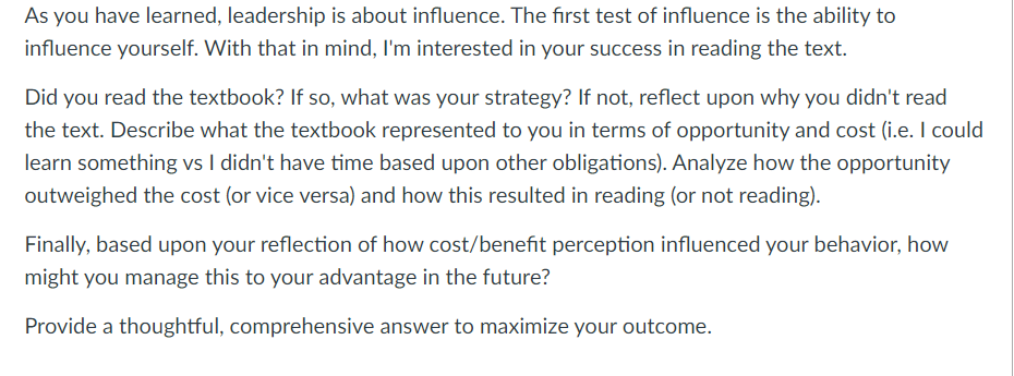 As you have learned, leadership is about