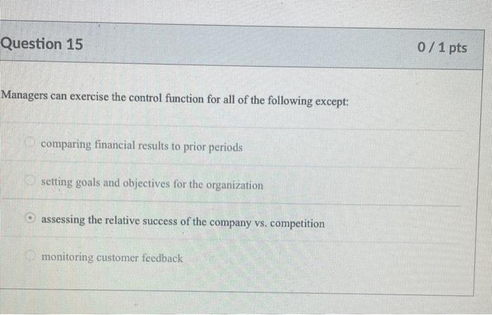Question 15 0 / 1 pts Managers can exercise the