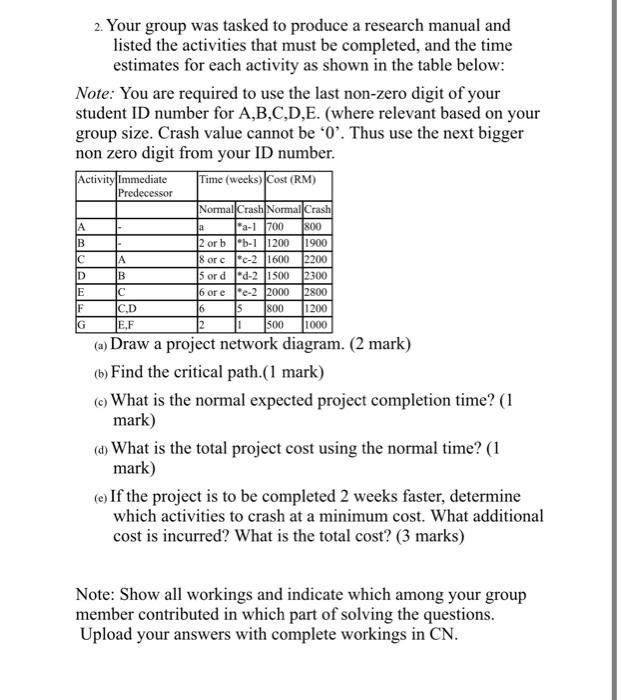 2. Your group was tasked to produce a research