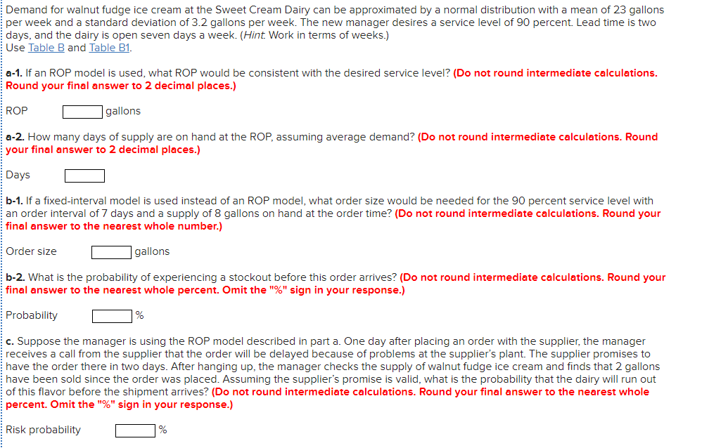 Table B Table B1 Demand for walnut fudge ice