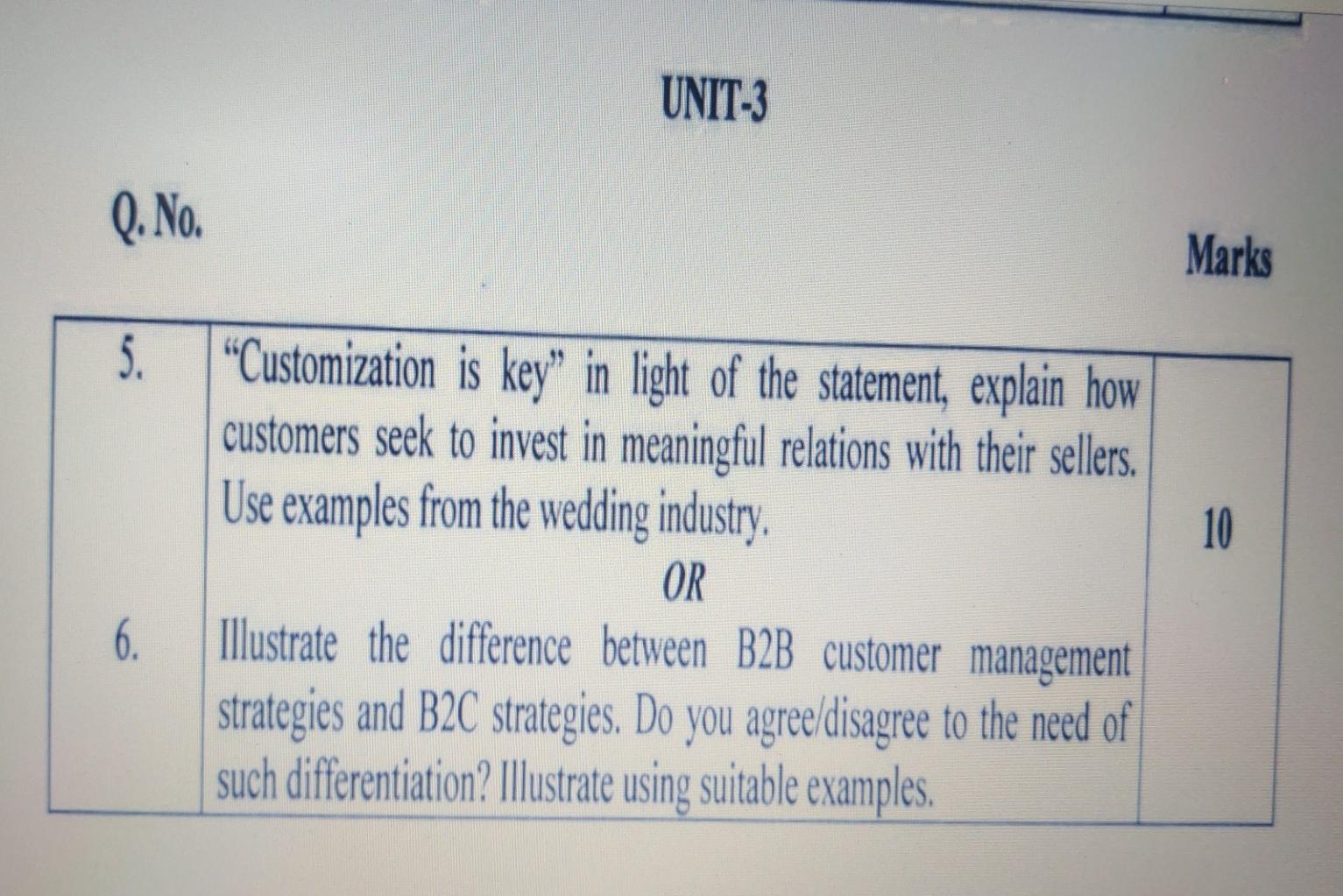 UNIT-3 Q. No. Marks 5. 10 Customization is key"
