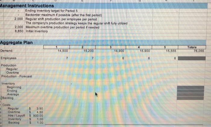 Management Instructions Ending inventory target