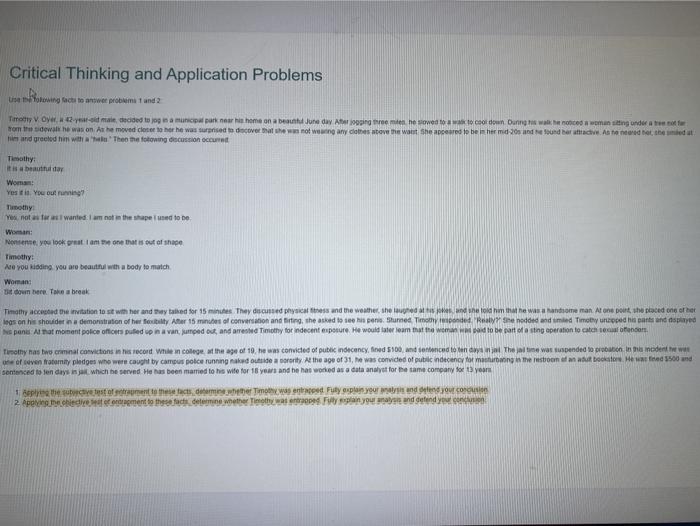 CRITICAL THINKING AND APPLICATION PROBLEM -