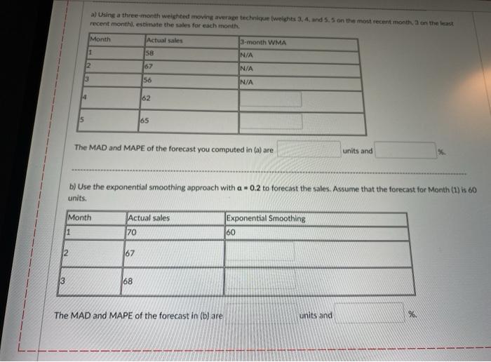 a) Using a three month weighted moving average