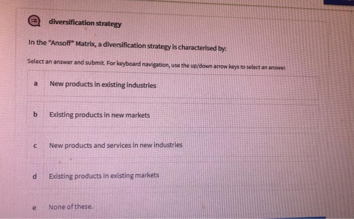 diversification strategy In the "Ansoff" Matrix,