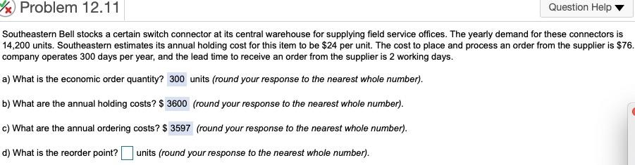 x Problem 12.11 Question Help Southeastern Bell