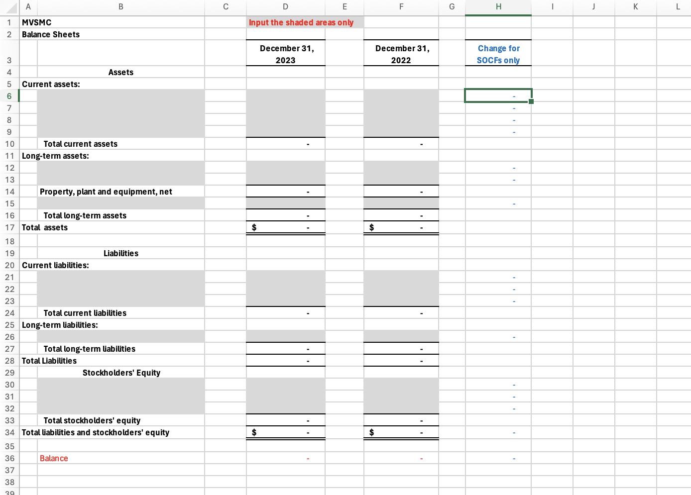 A 1 MVSMC 2 Balance Sheets B C 3 4 Assets 5