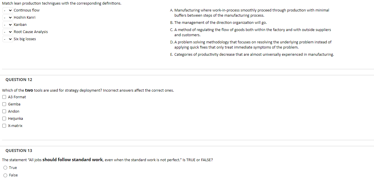 Match lean production technigues with the