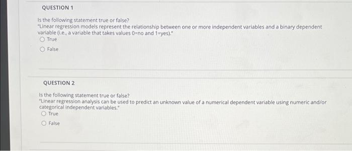 1-2 QUESTION 1 Is the following statement true or