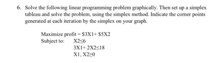 6. Solve the following linear programming problem