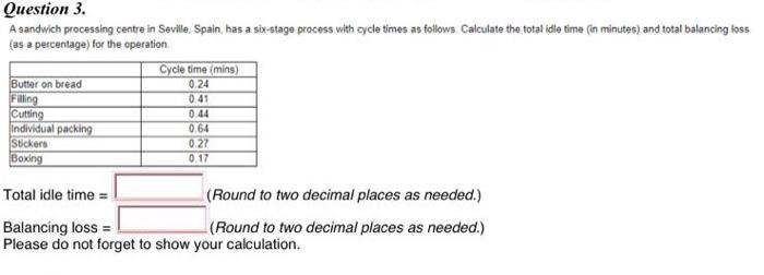 Question 3. A sandwich processing centre in