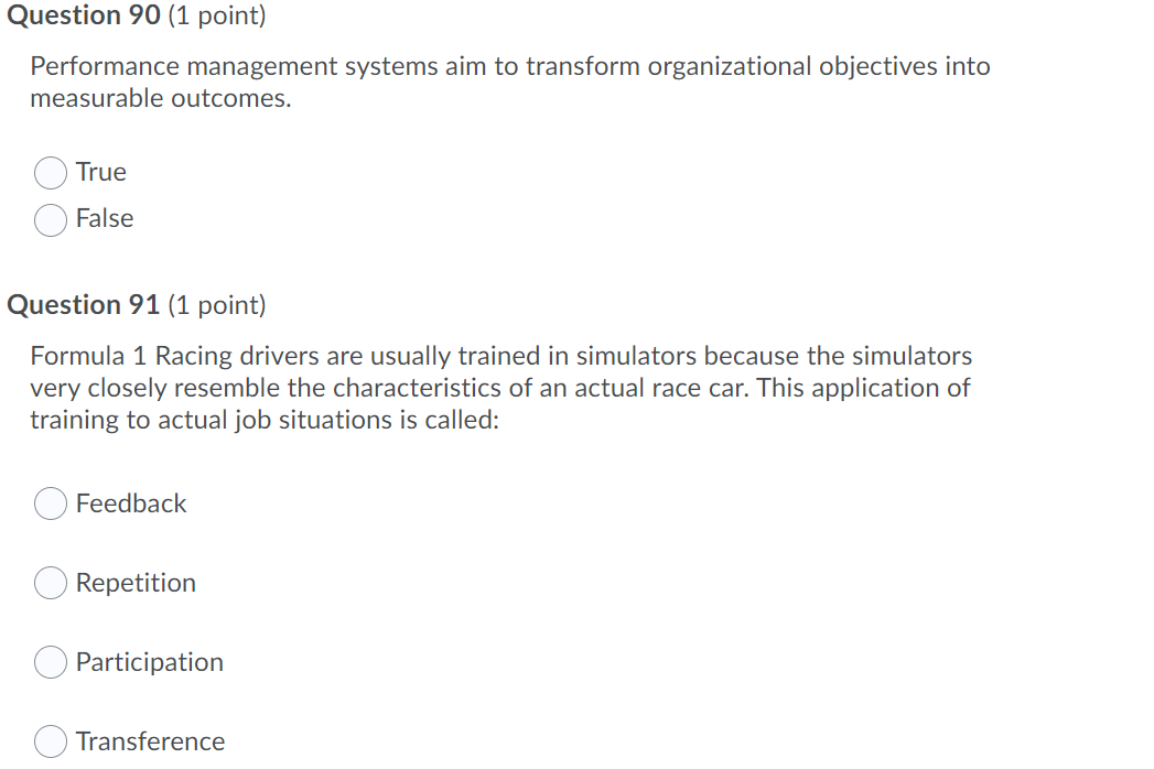 Question 90 (1 point) Performance management