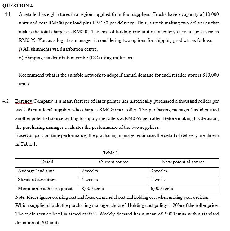 QUESTION 4 4.1 A retailer has eight stores in a
