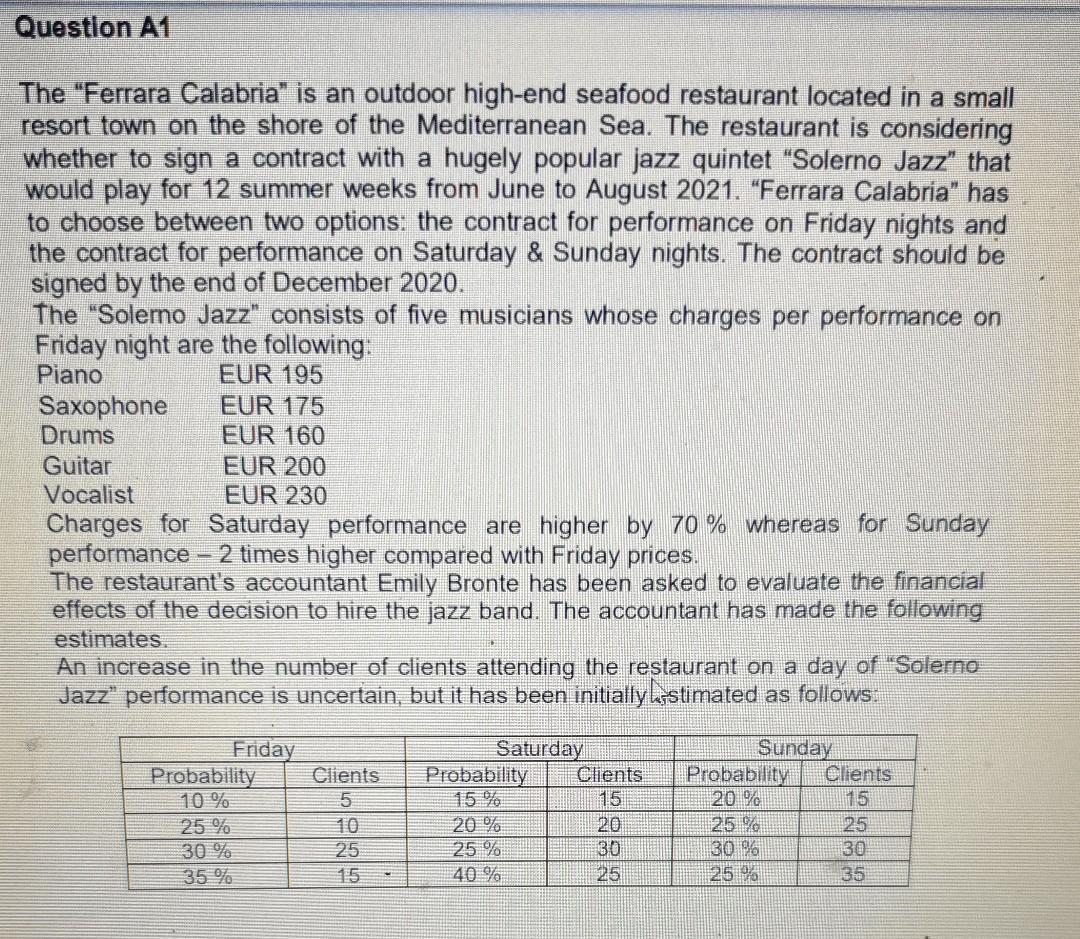 Question A1 The "Ferrara Calabria" is an outdoor